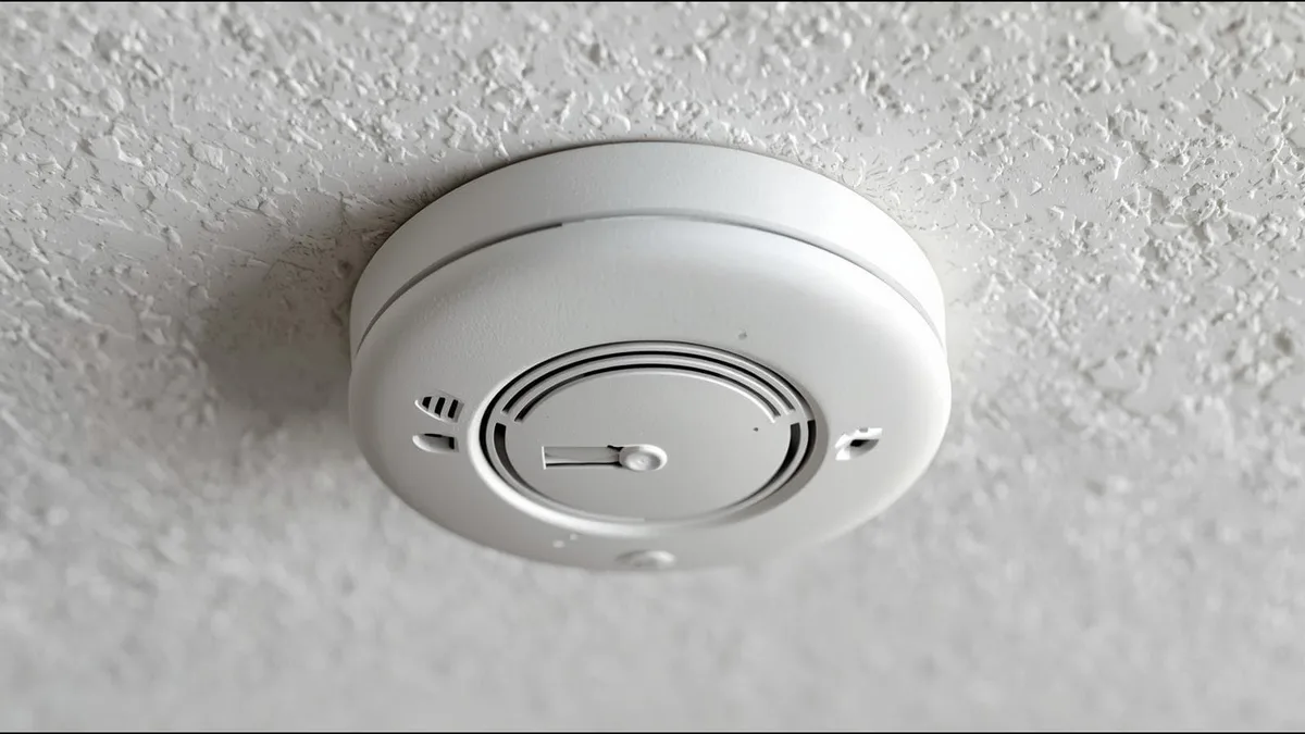 Gros plan sur un détecteur de fumée au plafond
