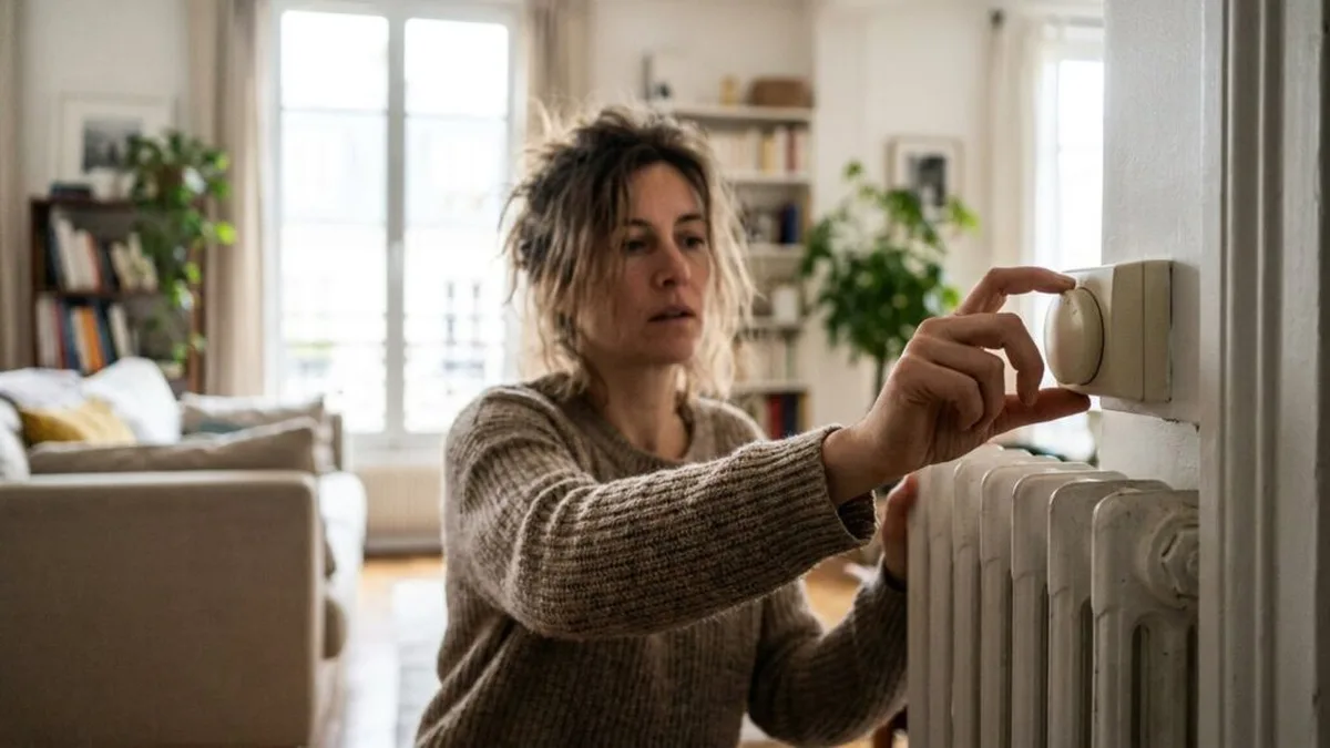 Une femme règle le thermostat mural de son salon