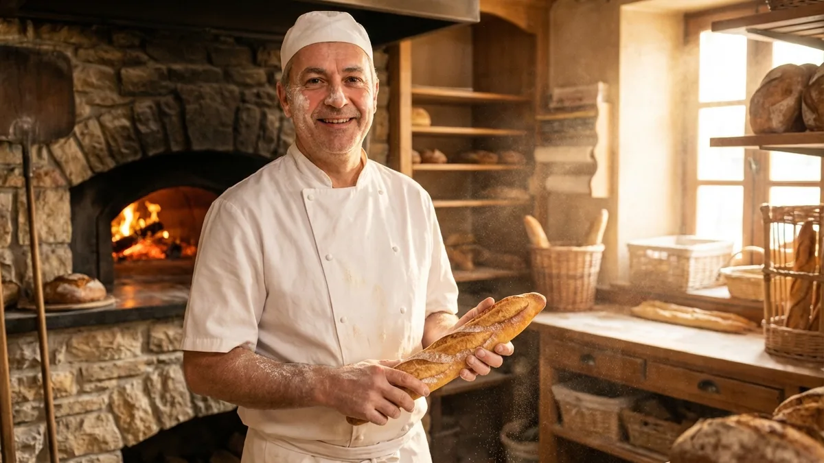 Un artisan boulanger sort le pain du four