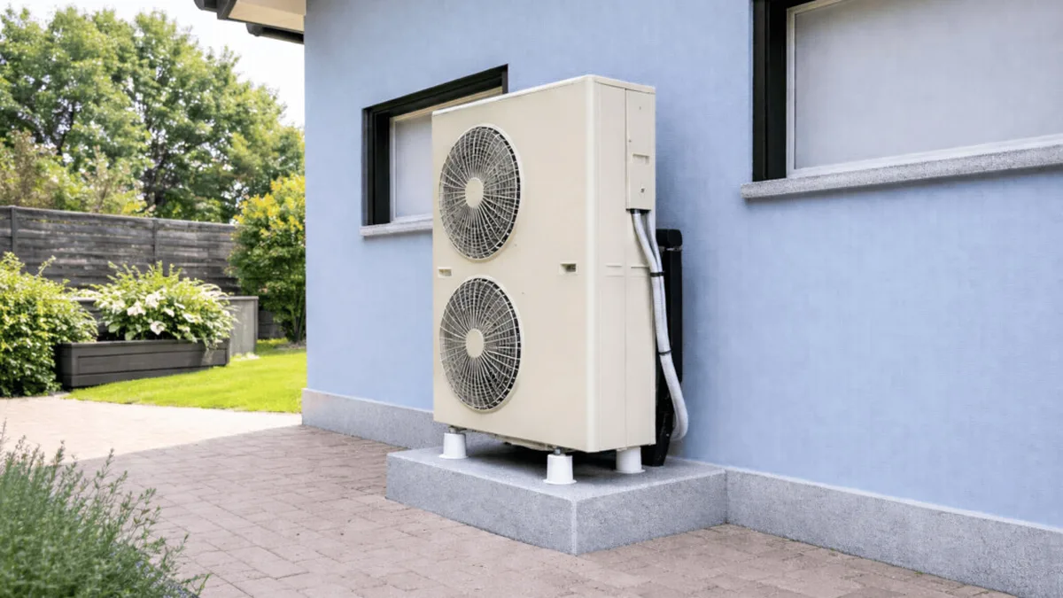 Un technicien raccorde une pompe à chaleur air-eau à l&rsquo;installation de chauffage existante