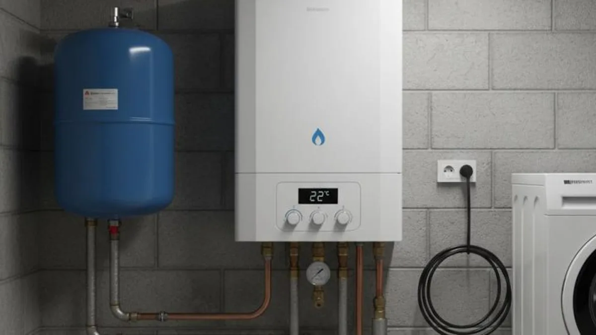 Chaudière à gaz murale installée dans une pièce de service