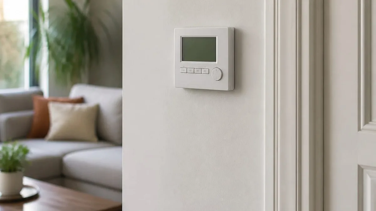 Thermostat programmable fixé au mur d&rsquo;un salon