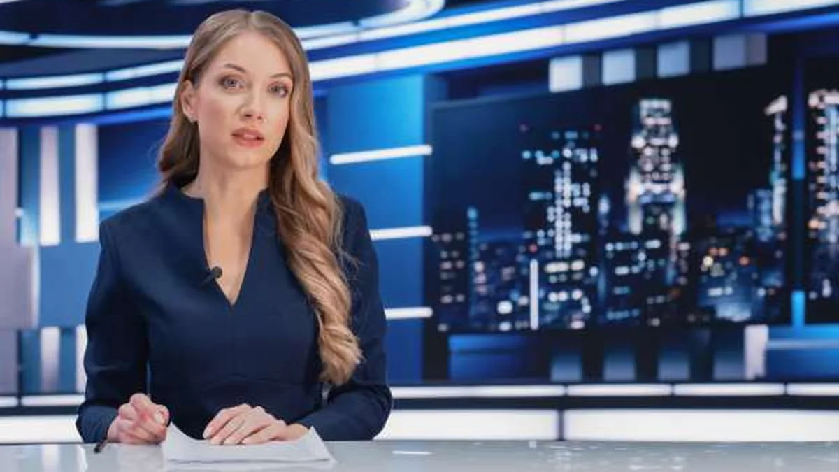 Une présentatrice dans un studio de télévision