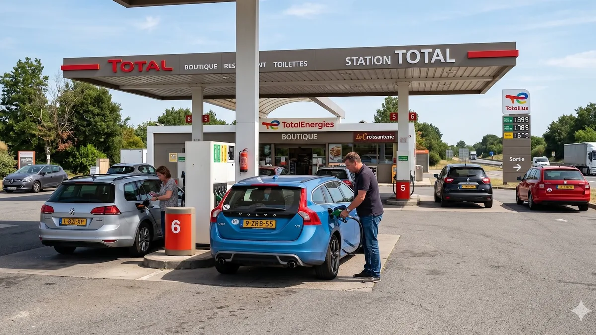 Une station-service TotalEnergies avec des automobilistes faisant le plein