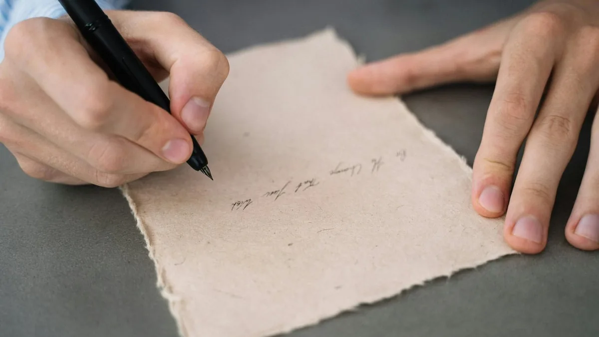Main rédigeant un courrier de réclamation au stylo plume