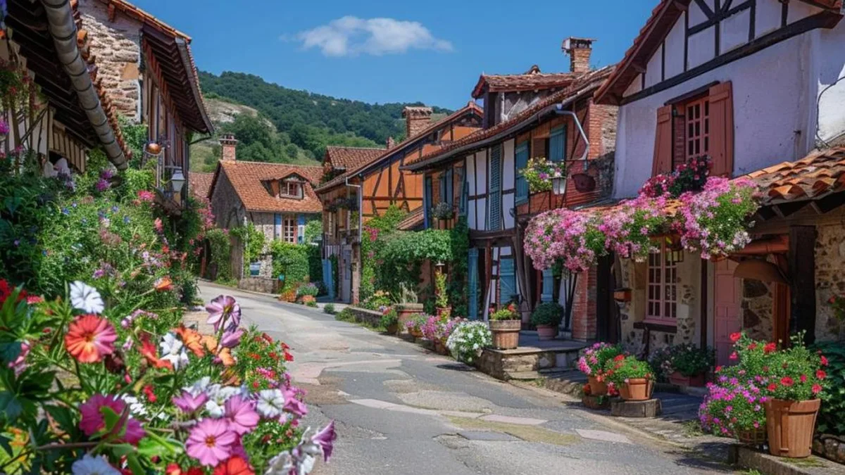 Rue fleurie d&rsquo;un village français